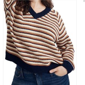 Madewell Arden V Neck Sweet Dahlia Chunky Sweater